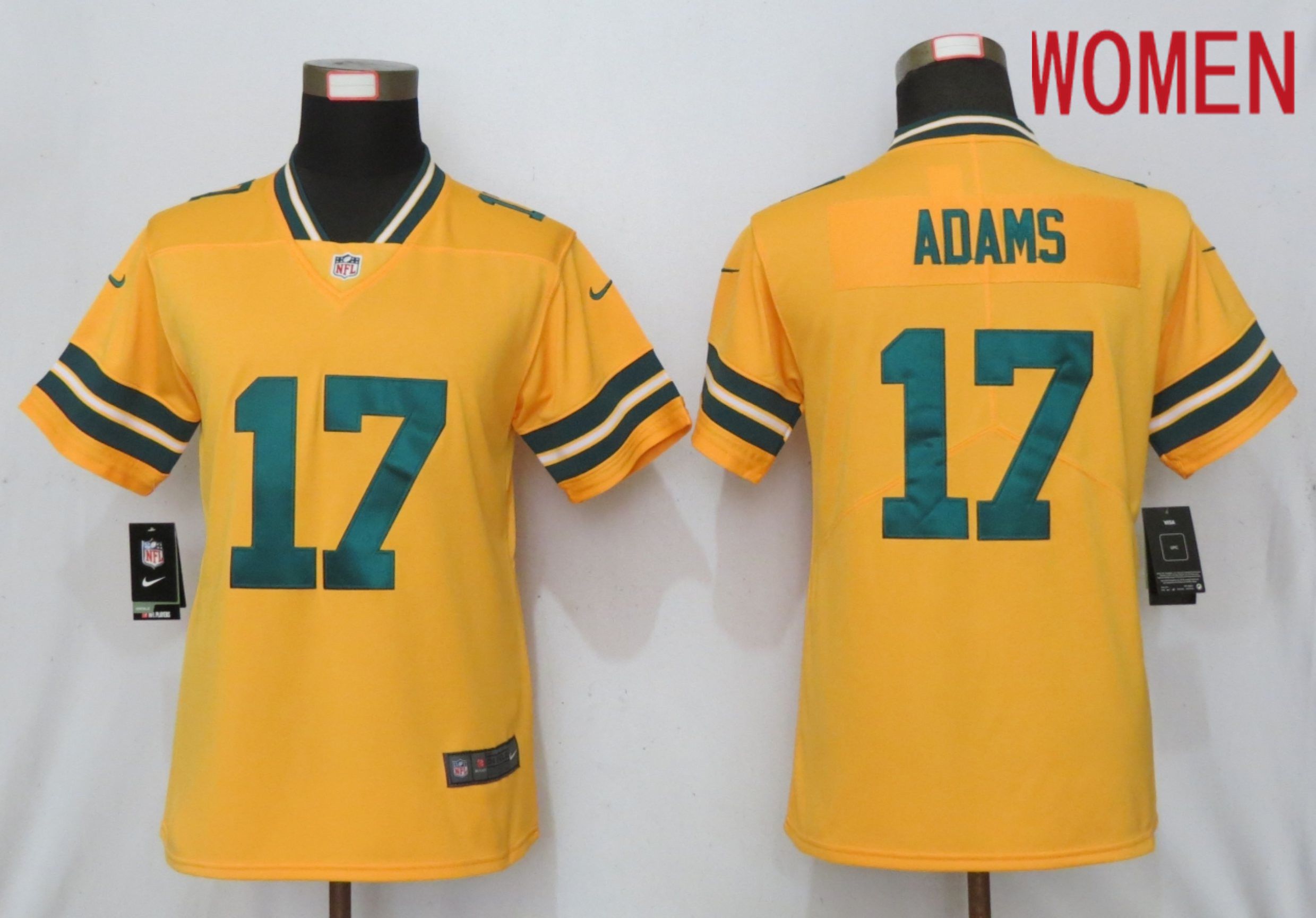 Women Green Bay Packers #17 Adams  2019 Vapor Untouchable Nike Gold Inverted Elite Playe NFL Jerseys->women nfl jersey->Women Jersey